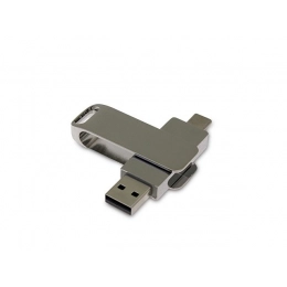 USB 3.0 flash drive with 128 GB capacity, swivel mechanism, and an additional Type-C connector.