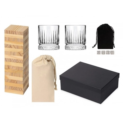 
                                                Gift set with glasses, whiskey stones, and Jenga.
                                                