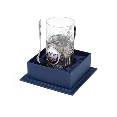 
                                            Coaster with crystal glass and spoon 