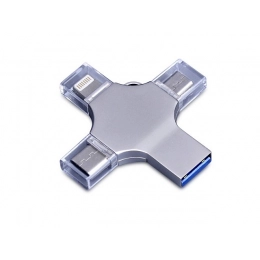 USB 3.0-флешка на 128 Гб 4-в-1 с разъемами Micro USB, Type-C и Lightning