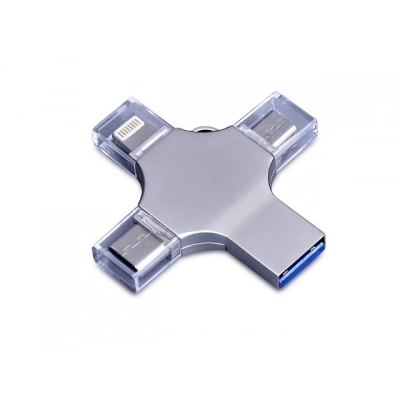 
                                                USB 3.0-флешка на 32 Гб 4-в-1 с разъемами Micro USB, Type-C и Lightning
                                                
