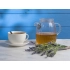 Glass prism-shaped teapot with infuser.