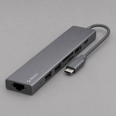 
                                                USB Type-C хаб 7-в-1, HDMI, Power Delivery, 2xUSB 3.0, RJ45, microSD/SD
                                                