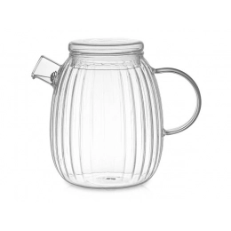 Glass prism-shaped teapot with infuser.