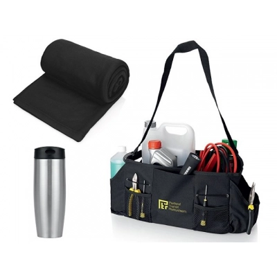 
                                            Car kit with a blanket, thermos cup in a tool bag.
                                            