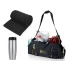 Car kit with a blanket, thermos cup in a tool bag.