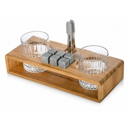 Whiskey and cocktail set on an oak stand 