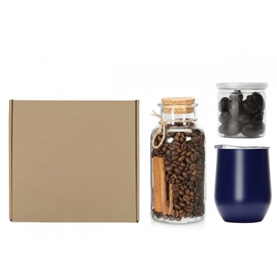 
                                            Gift set with a thermocup, coffee, and chocolate-covered almonds.
                                            