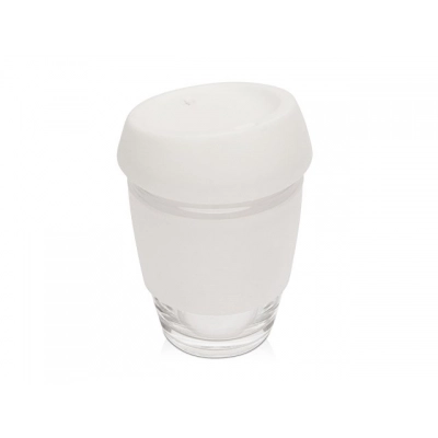 
                                                Glass cup with silicone lid and cuff 