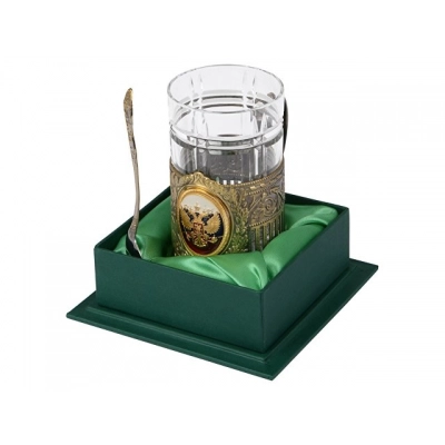 
                                                Coaster with crystal glass and spoon 