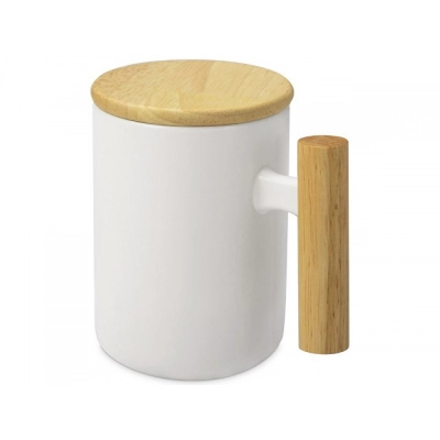 
                                            Mug with a handle and lid made of rubber wood 