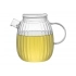 Glass prism-shaped teapot with infuser.
