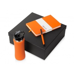 Gift set with notebook C3, pen, and bottle.