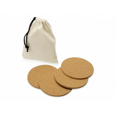 
                                                Set of cork coasters in a cotton bag 