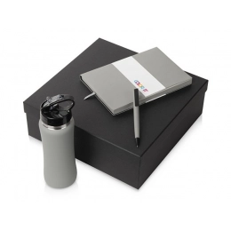 Gift set with notebook C1, pen, and bottle.