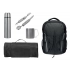 Tourist set with a thermos, cup, cutlery, and blanket.