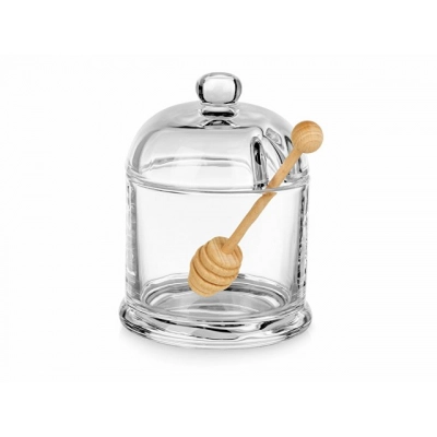 
                                                Glass honey jar with spoon 
