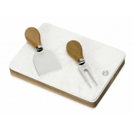 Cheese set in an acacia and marble box 