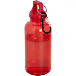 Oregon water bottle with a capacity of 400 ml, made of recycled plastics and equipped with a carabiner, certified.