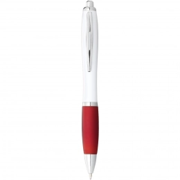 Nash ballpoint pen with white barrel and coloured grip