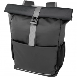 Aqua waterproof bicycle bag with a capacity of 20 liters for a 15-inch laptop made from recycled materials with GR certification.