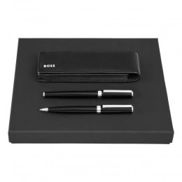 Набор HUGO BOSS BLACK (шариковая ручка, перьевая ручка и футляр)