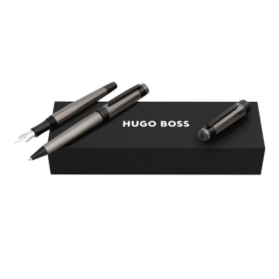 
                                            Подарочный набор HUGO BOSS с шариковой и перьевой ручками, темно-серый
                                            