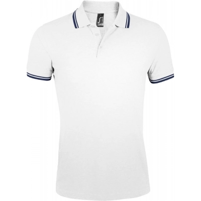 
                                                Pasadena Men 200 Men's polo Shirt with contrasting trim, white with blue
                                                