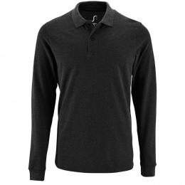 Men's Long Sleeve Polo Shirt Perfect LSL Men, Black Melange