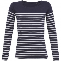 Women's long-sleeved Matelot LSL Women T-shirt, blue with white.
