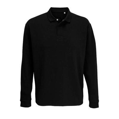 
                                                Oversized long-sleeve Heritage polo shirt, black.
                                                