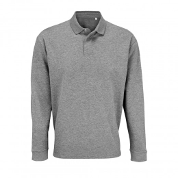 Heritage oversized long sleeve polo shirt, grey melange