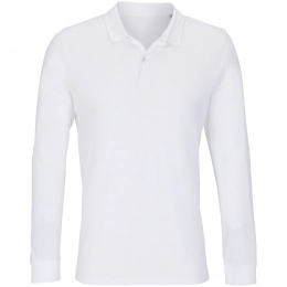 Unisex long-sleeve white Planet LSL polo shirt.