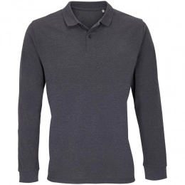 Unisex long-sleeve polo shirt by Planet LSL, black melange.