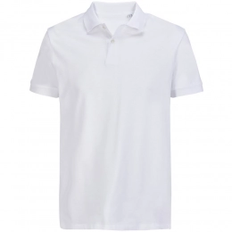 Unisex white Pacific polo shirt.