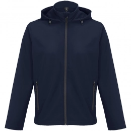 Men's dark blue Race Men softshell jacket with hood.