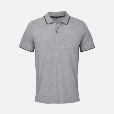 
                                                Unisex Palermo polo shirt, grey melange with dark blue.
                                                