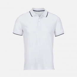 Unisex Palermo white polo shirt with dark blue.