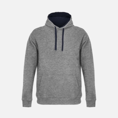 
                                            Unisex Cameron hoodie, grey melange with dark blue.
                                            