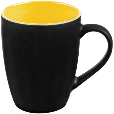 
                                                Bright Tulip matte black mug with yellow.
                                                