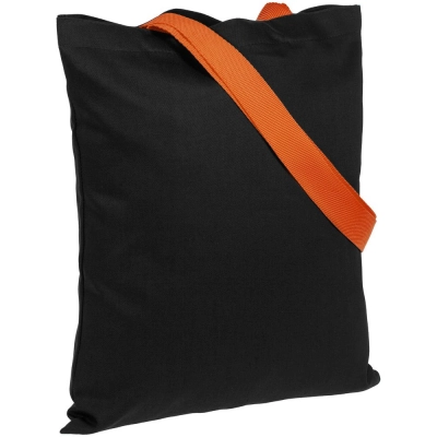 
                                                Black BrighTone canvas bag with orange handles
                                                