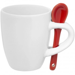 Pairy Coffee mug with spoon, white with red