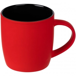 Surprise Touch Black mug with soft-touch coating, red