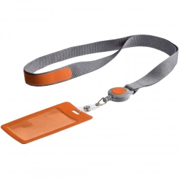 Pass case with ribbon and retractor Devon, orange