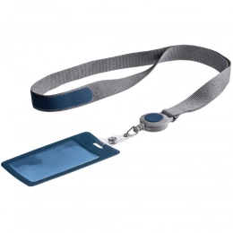 Pass case with ribbon and retractor Devon, blue