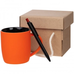Color Block set: mug and pen, orange with black.