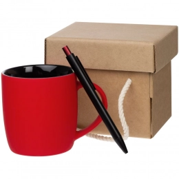 Color Block set: mug and pen, red with black.