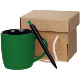 Color Block set: mug and pen, green with black.