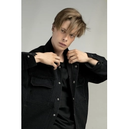 Black O2 denim jacket.