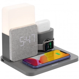 Large Charge, gray charging station with clock and backlight